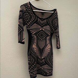 Say What? Black and Tan Geometric Dress